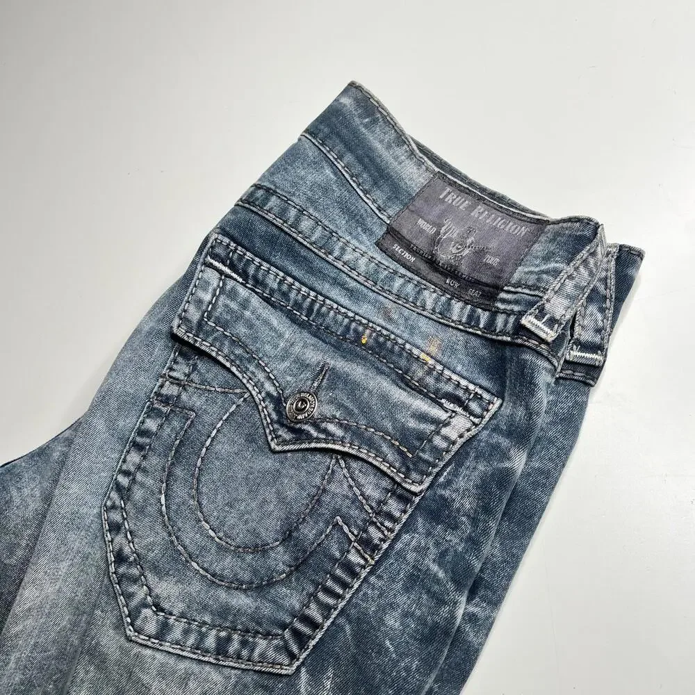 True‎ Religion Geno Slim Fit Jeans Men’s Size 36 Blue Distressed Denim Y2K
